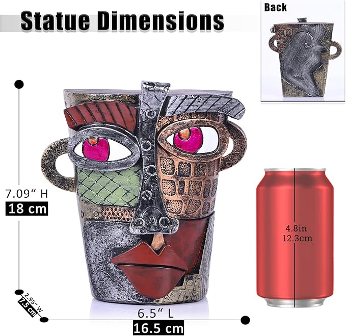 Unique Face Abstract Art Sculpture, Home Colorful Decor Statue for Modern Eclectic, TV Stand Accent, Coffee Table, Shelf, Entrance Table, Office Decor, Funky Quirky Art Decor Gift (Vintage)