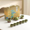 Chinese Tea Set, 10-Piece Ceramic Set with Teapot and Cups, Gongfu Tea Set,Tea Gift Sets,Outdoor and Office (Kiln-Changed Green)