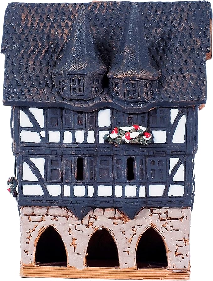 Ceramic Houses and Villages Collection - Handmade Miniature House of The Original Town Hall in Alsfeld, Germany. Cone Incense Holder Decor Collectible Mini Clay House