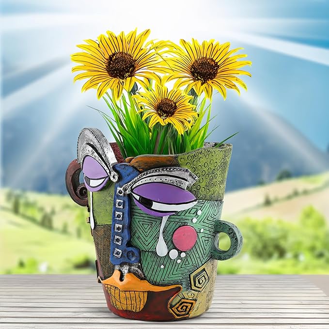 Picasso Flower Pot Colorful Face Art Abstract Resin Flower Pot Unique Face Flower Pot Head Planter for Indoor Outdoor Plants Patio Home Art Decoration (Tears)