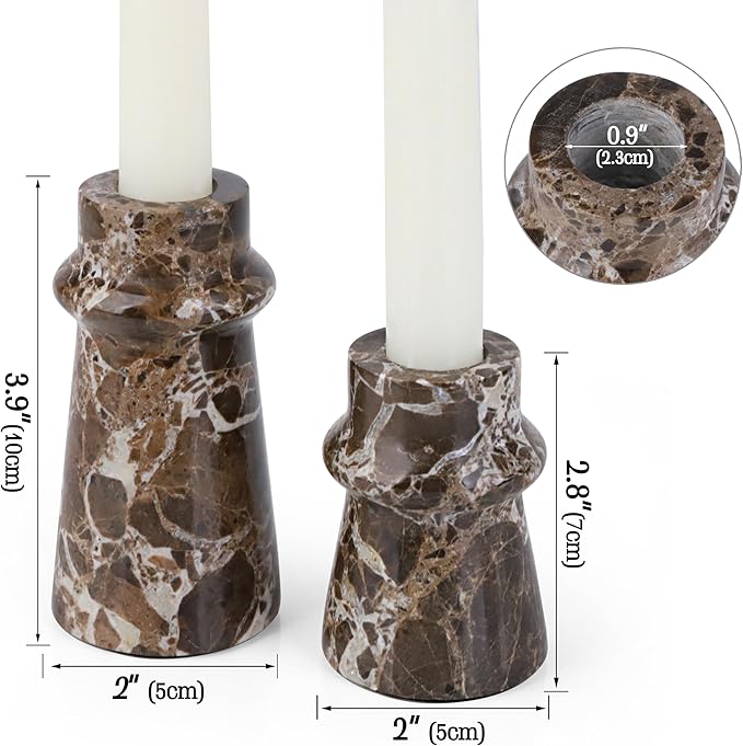 Vixdonos Marble Candle Holder Set of 2 Taper Candle Candlestick Mantle Candle Stand for Home Decor,Wedding,Party and Table Centerpieces(Brown)