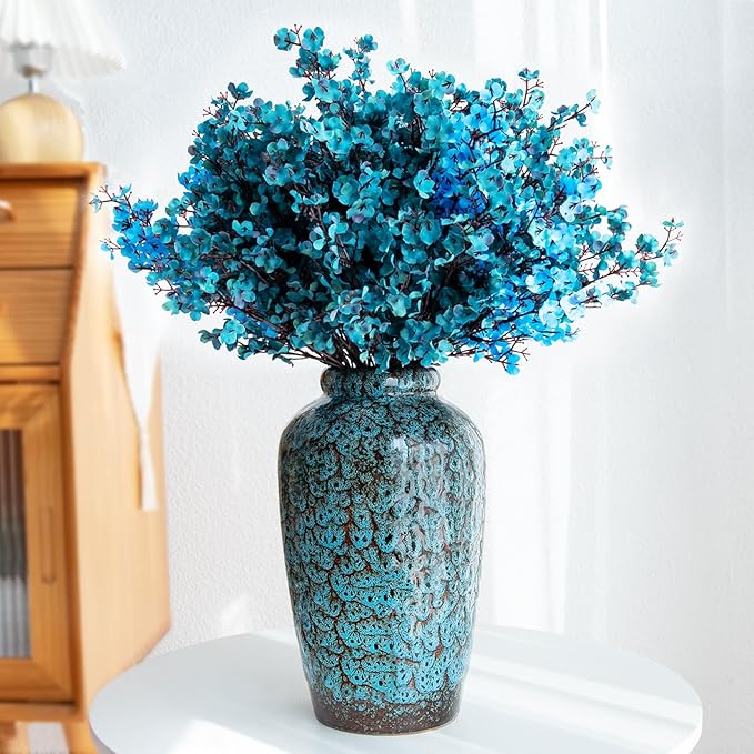 Unique Ceramic Flower Vase, Modern Home Decor for Living Room, Tables, Shelves & Enterways,11Inch Tall Glaze Blue Vase Gift for Housewarming, Wedding, Birthday