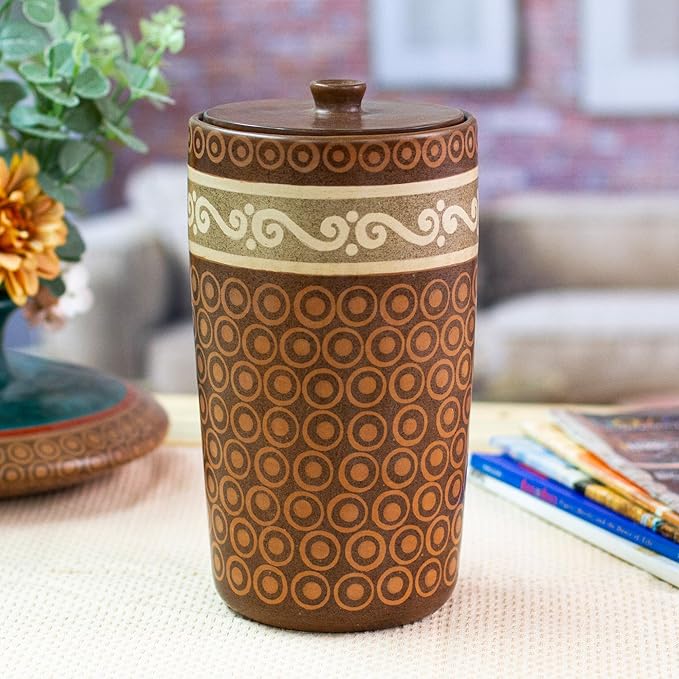 NOVICA Artisan Handcrafted Decorative Ceramic Jar from Mexico Brown Accessories Boxes Rustic [11.5in H x 6in Diam.] ' Waves'