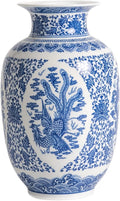 Blue and White Vase, Chinoiserie Porcelain for Living Room Shelf, Entryway Decor & Blue and White Home Centerpiece, Blue Vases Home Décor,11" H