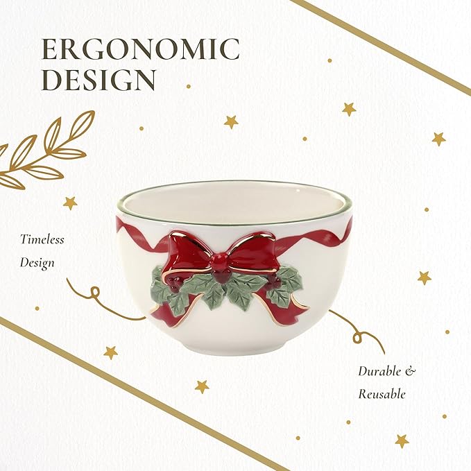 Spode Christmas Tree Ribbons Tea Light Candle Holder, 22K Gold Accents on Fine Earthenware, 3.75" Votive Candle Holder & Festive Holiday Decor - Ideal for Christmas Table Centerpieces