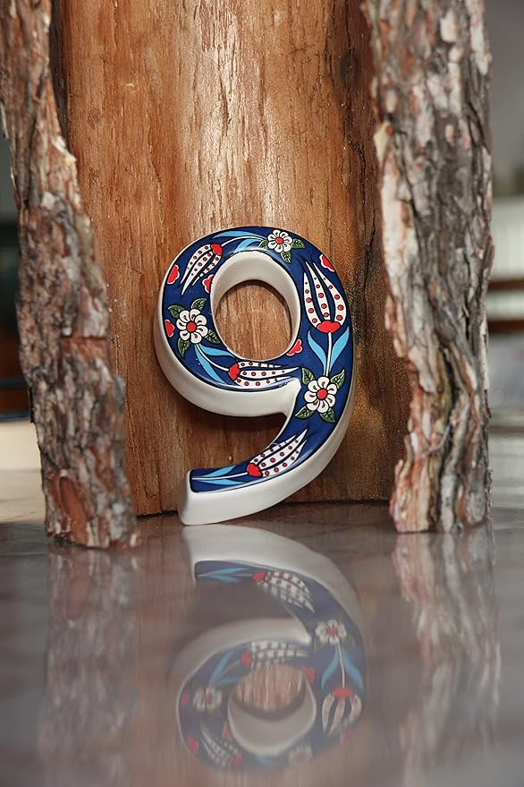 Large Ceramic Housewarming Sign Ceramic Address Plaque House Numbers Sign Door Personalized Coloured Decorative Hand Decoratede Housewarming Gifts Tulip Design 12 * 9 cm (Navy Blue, 9)