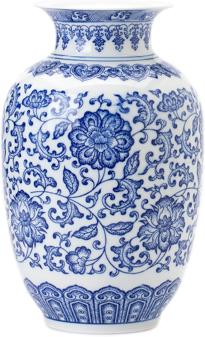 Blue Vase, Chinoiserie Vase, Ginger Jar Vase for Home Decor, Blue and White Porcelain Decor,9 "H