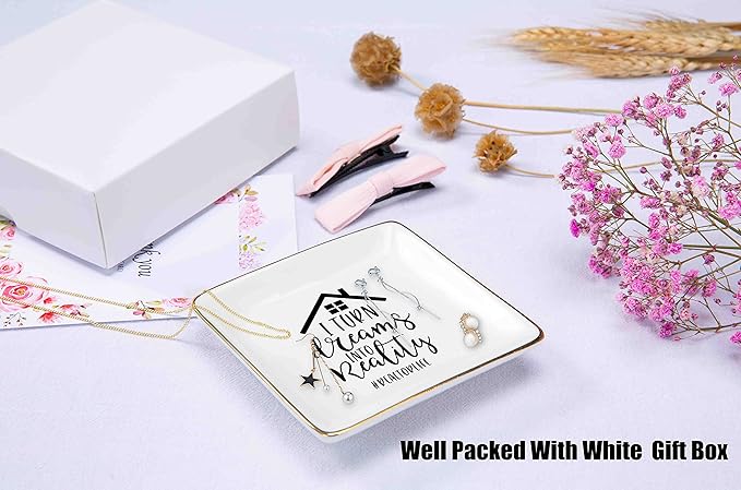 Topthink Realtor Gift - Real Estate Agent Closing Gift for Valentines Day, Birthday, Christmas - Best Broker I Turn Dreams Into Reality Ceramic Jewelry Holder Ring Dish Trinket Tray