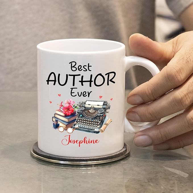 Personalized Author White Coffee Mug, Best Author Ever Ceramic Coffee Cup 11 Oz 15 Oz, Awesome Storyteller Teacup, Customized Name Best Author Mug, Writer Cup Gifts For Reading Love Novelist Author