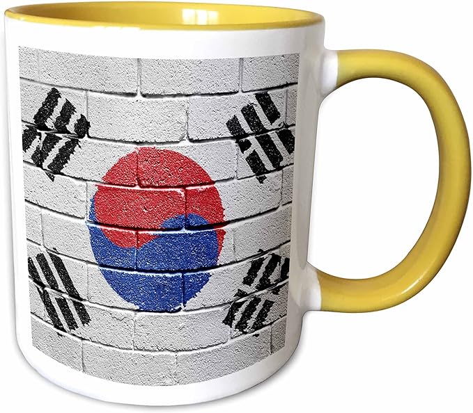 3dRose National flag of South Korea painted onto a brick wall Korean 15oz Two-Tone Yellow Mug