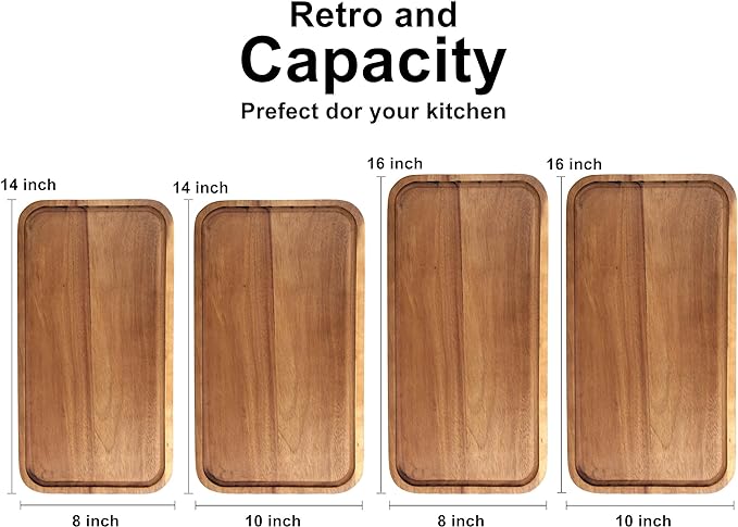 Medium Acacia Wood Serving Trays Long Charcuterie Boards Wood Snack Platter Rectangular Cookie Appetizer Plates Serving Cheese Board Rectangle Kitchen Dinner Platters for Food Dish Cake Dessert Tray