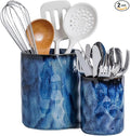 Utensil Holder, 7.25"+5.25" Ceramic Kitchen Utensil Holder for Countertop, Large Cooking Utensil Crocks Gift for Mother's Day, Home Kitchen Decor, Parties,Set of 2, Royal Blue