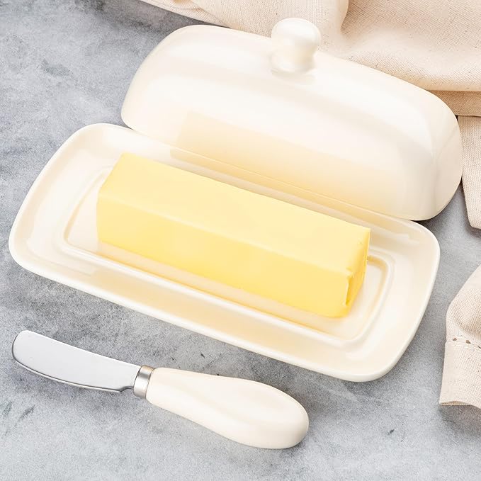 Zulay Butter Dish With Lid For Countertop - Porcelain Ivory, Ceramic Butter Dish with Knob Handle Great for Cooking - Elegant Design Butter Holder - Durable & Sturdy Butter Keeper - Ivory
