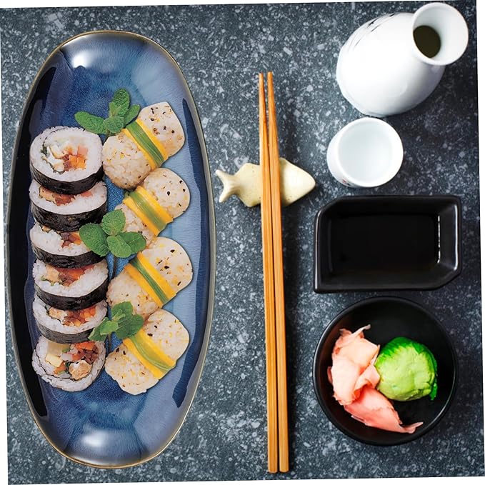 ABOOFAN Ceramic Sushi Plate Blue Large Serving Dish for Home Restaurant Elegant Fish and Fruit Tray for Sushi Snacks and Decorative Display