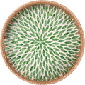 YANGQIHOME Round Serving Tray with Decorative Mother of Pearl Inlay, Woven Rattan Tray for Home Decor, Table Decor, Gifts, Dining, Food, Fruit, Coffee, 13.8 inch