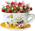 7.5" Round Ceramic Teacup Shape Planter Pot with Saucer for Succulents Orchids Herbs Cactus Indoor Houseplants Flowers Yellow Butterfly Teacup Planter