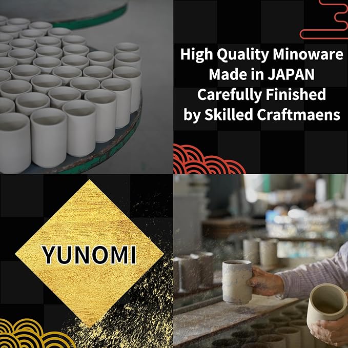 Japanese Tea Cups Sushi-Yunomi Mino Ware With Bamboo Coaster (Set of 2) (Mt. Fuji)