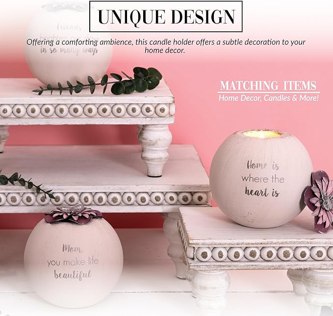 Pavilion Gift Company - 5” Home Terracotta Candle Holder, Tealight Candle Holder Home Decor, House Warming Presents for New Home, New Apartment Gifts for Women, 1 Count, White/Pink