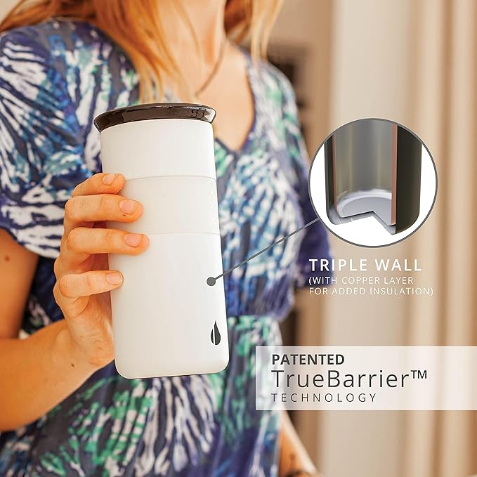 Elemental Personalized Artisan Insulated Tumbler, Triple Wall Coffee Travel Tumbler, Reusable Stainless Steel Coffee Tumbler with Ceramic Lid, Thermal Coffee Cups for Hot & Cold 16oz - Matte White