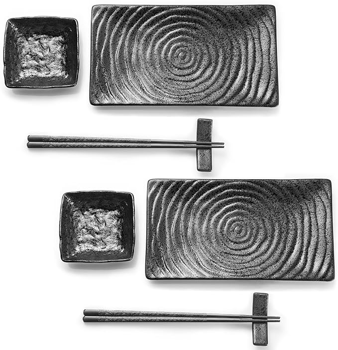 Youda 8-Piece Japanese Sushi Serving Set - Ceramic Sushi Plates, Soy Sauce Dishes, Chopsticks with Holders, Elegant Dinnerware for Sashimi, Nigiri, Asian Cuisine