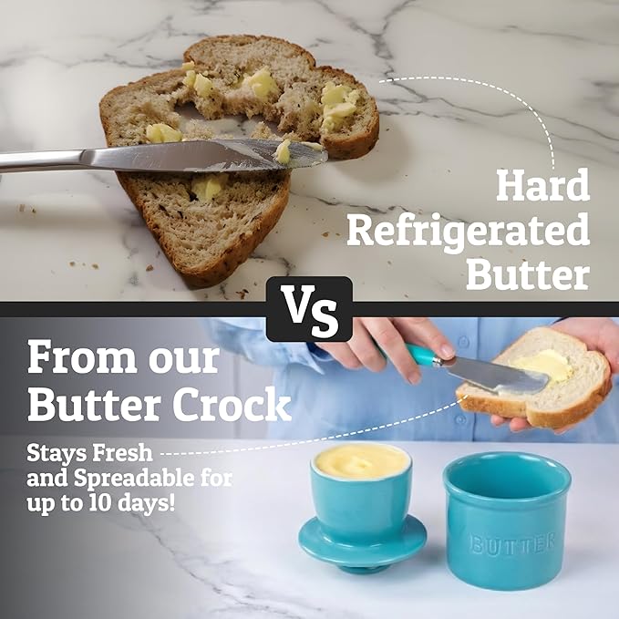 PriorityChef Butter Crock with Lid with Water Line, Ceramic French Butter Dish to Leave On Counter, Turquoise