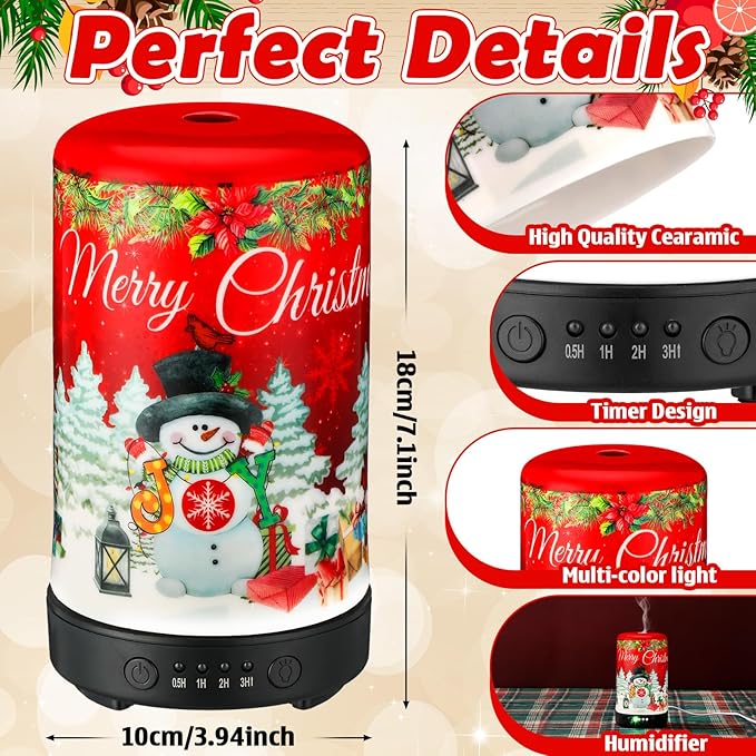Snowman Diffuser Christmas Essential Oil Diffuser Gifts 120ml Holiday Present for Essential Oil Small Aromatherapy Humidifier Warmer for Home Office Decorations