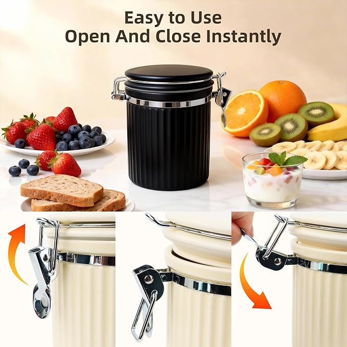 Ceramic Kitchen Canisters Porcelain Food Storage Jar with lie 700ml/24 fl.oz Airtight Freshness Oxidation-Resistant for Flour, Sugar, Coffee,Tea, Oatmeal, Biscuits, Pantry & Countertop Organization