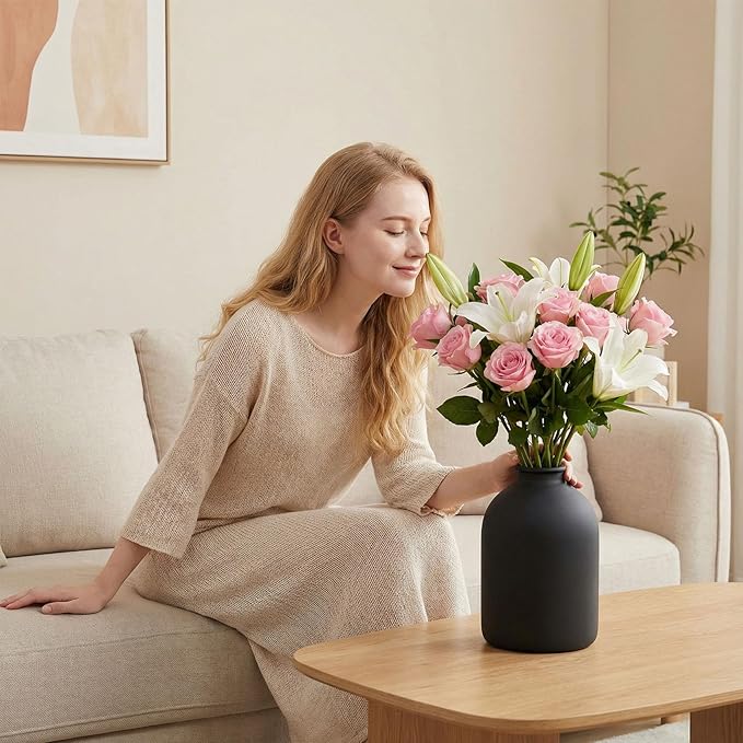 Black Metal Flower Vase, 8.7 Inch Large Metal Vase House Warming Gifts New Home for Living Room Floor, Modern Farmhouse, Plants, Bathroom, Tables, Entryway, Shelf, Kitchen, Office, Coffee Decor