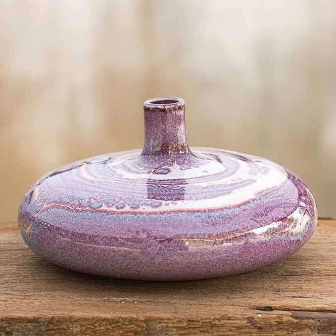 NOVICA Decorative Celadon Ceramic Vase, Purple, Lavender Universe'