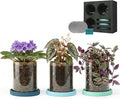 3-Pack 4 Inch Clear Glass Plant Pots with Drainage and Ceramic Trays, Indoor Herb Planters for Home Office, Succulents & Small Plants (Blue 3 Shades)