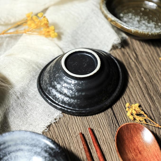 Colias Wing 3.5 Inch Retro Style Black Stylish Design Multipurpose Porcelain Side Dishes Bowls Seasoning Dishes Soy Dipping Sauce Dishes-Set of 5