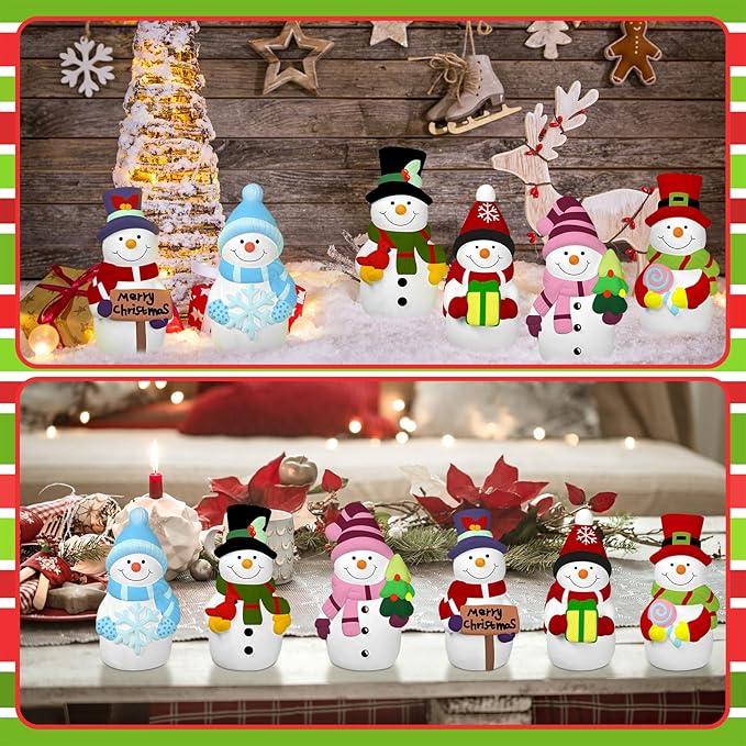 Eersida 6 Sets Winter Ceramics to Paint Ready to Your Own Ceramic Snowman Statues DIY Unpainted Paintable Winter Figurines Kit Crafts with Brush Palette for Christmas DIY