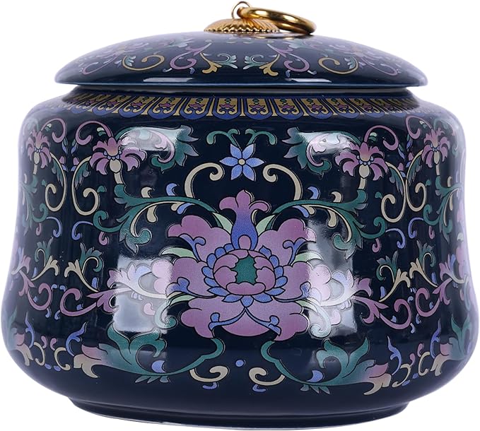 Handmade Chinoiserie Enamel Ginger Jar with Lid,Decorative Storage Jar for Loose Tea,Nuts & Snacks,Ceramic Vase Style Home Decor Canister,Colorful Jar for Kitchen,Living Room (Blue Jar)