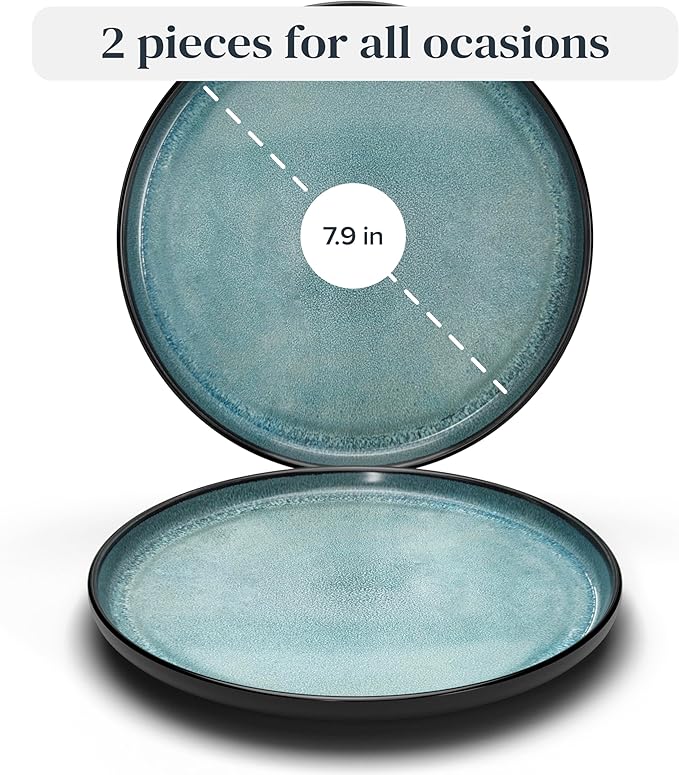 Stoneware small dinner plates set 2 pcs – 7.5" dark petrol blue ceramic salad & dessert plates – Dishwasher and microwave safe – Stylish plates set – Dinner service