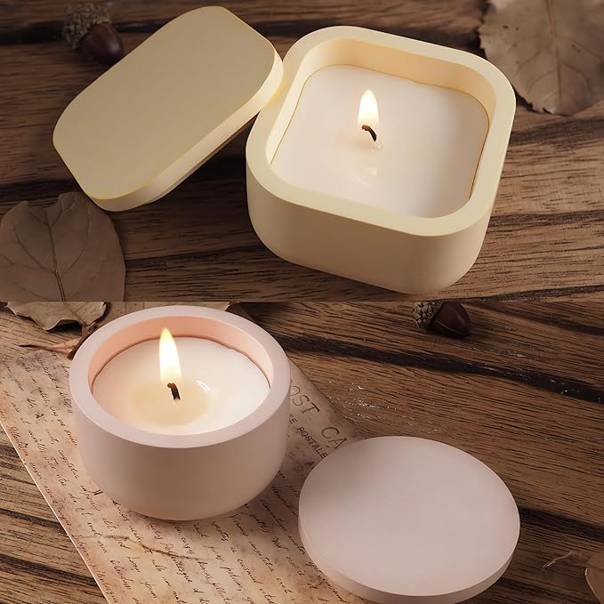 2 Pack Round Square Storage Jar Mold with Lids for Home Decor, Candle Holder Molds, Flower Pot Vase Concrete, DIY Plaster Cast Cement Rings Jewelry Storage Box Mold