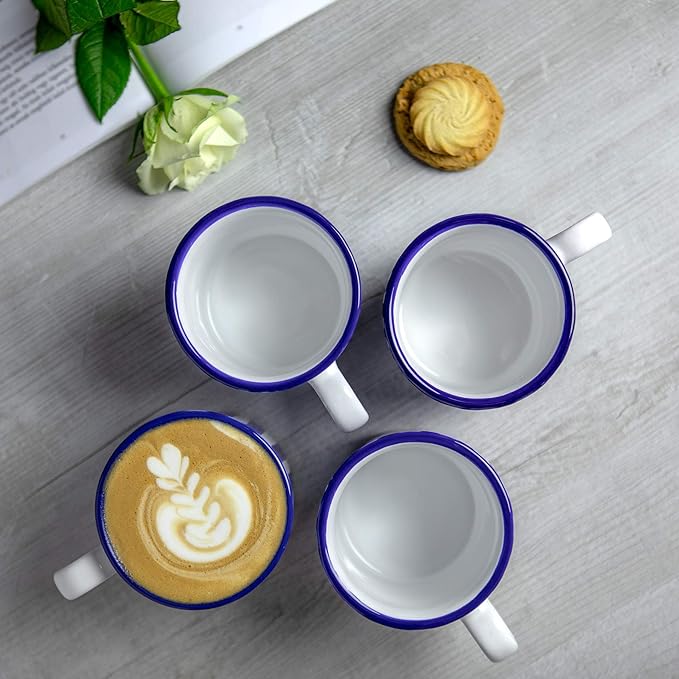City to Cottage Handmade Dark Navy Blue Stripe Ceramic Extra Large 17.5oz/500ml | Hot Chocolate, Coffee, Tea Mug, Cup with Handle Unique Designer Pottery for Tea Lovers