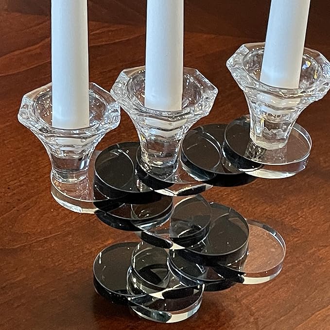 Allgala 3-Cup Artistic Design Bonsai Style Candlestick Crystal Candle Holder-Black-HD89132