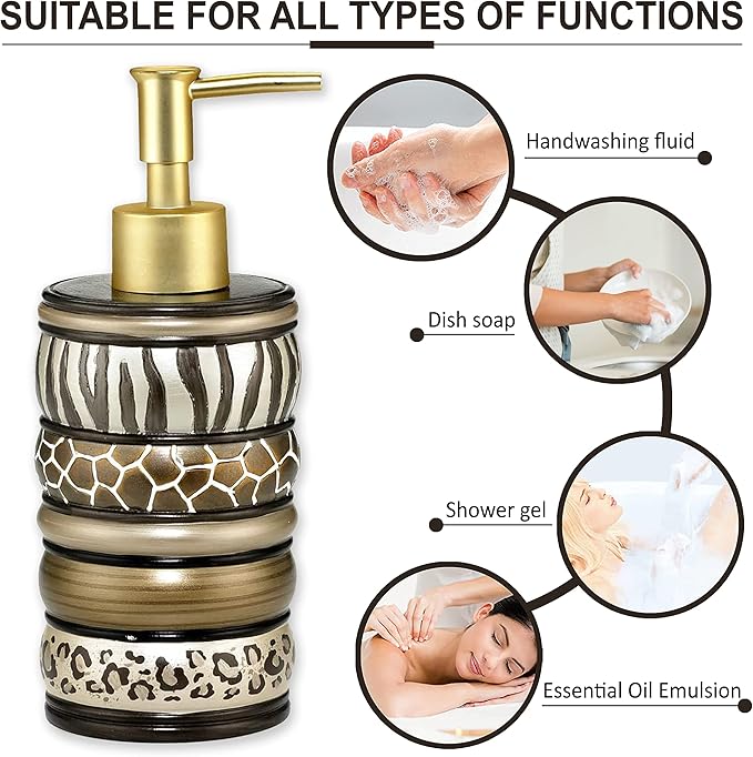 Zahari Home Safari Stripes Stylish Soap Dispenser Modern Classic Luxury Decor Animal Print Western Design Lotion Pump