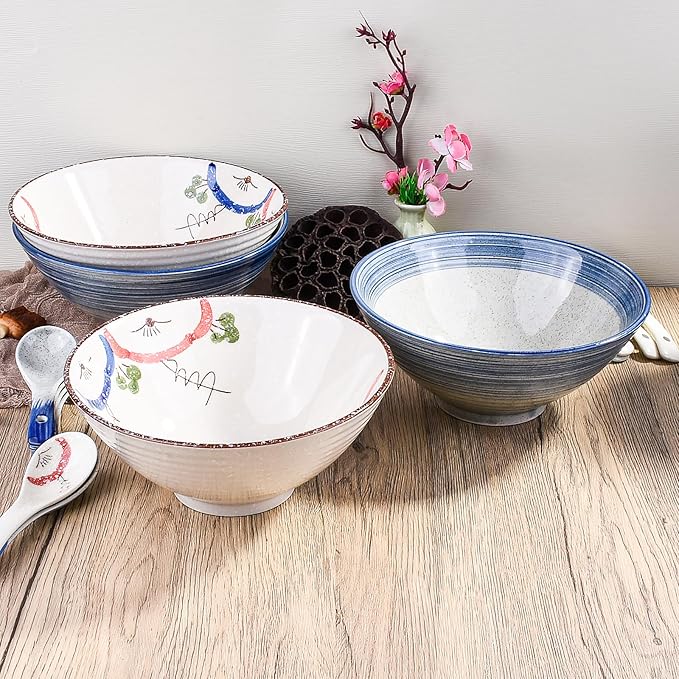 Japanese Ceramic Noodle Bowls, 8.3 Inch Asian Porcelain Ramen Set of 2 for Soup Pho Bowls (wc)