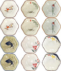 12 Pieces Japanese Sauce Dishes, 4 Oz Ceramic Side Dish Set, Small Flower-shaped Seasoning Soy Dipping Bowl Plate for Sushi, Snack, Appetizer, Kitchen Prep, 6 Patterns