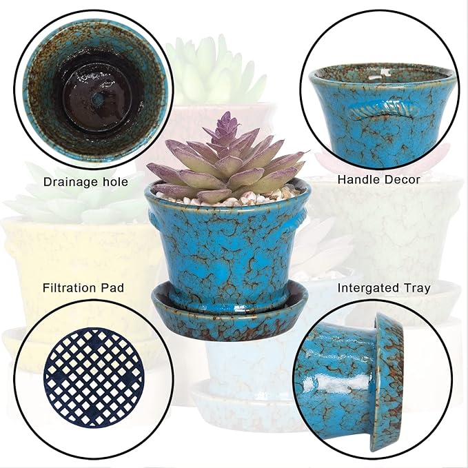ARTKETTY Succulent Pots - 4.2 Inch Ceramic Succulent Planters Pots with Drainage Small Flower Pots for Indoor Plants Cactus Bonsai Plants Container Set of 4
