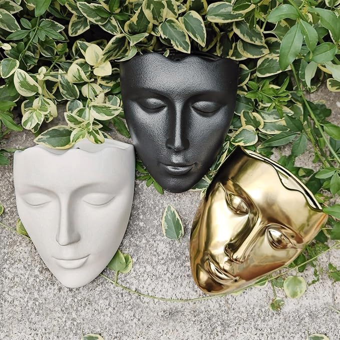 Face Vase,Ceramic Female Form Face Vase,Modern Wall Hanging Plant Pot with Drainage for Home Centerpieces, Office Outdoor Hanging Decor