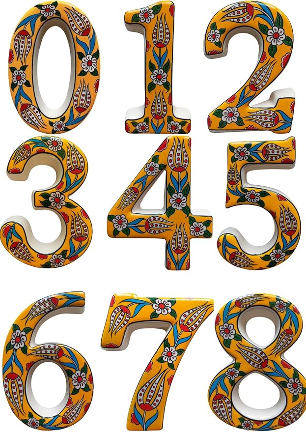 Large Ceramic Housewarming Sign Ceramic Address Plaque House Numbers Sign Door Personalized Coloured Decorative Hand Decoratede Housewarming Gifts Tulip Design 12 * 9 cm (Yellow, 4)