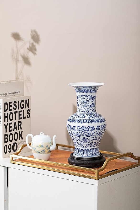 Blue and White Vase, Blue Vase, Chinoiserie Vase, Blue and White Ginger Jar Vase for Home Decor, Blue and White Porcelain Decor,10 "H