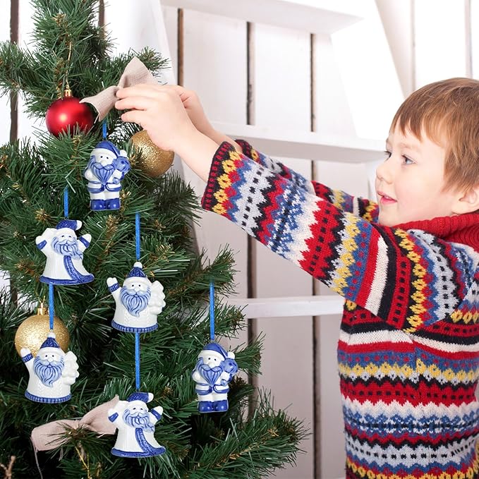 3 Pieces New Year Chinoiserie Ornaments Blue and White Porcelain Ornaments Ceramic Hanging Pendants Chinoiserie Decorations for Tree Wreaths Mantel Decor