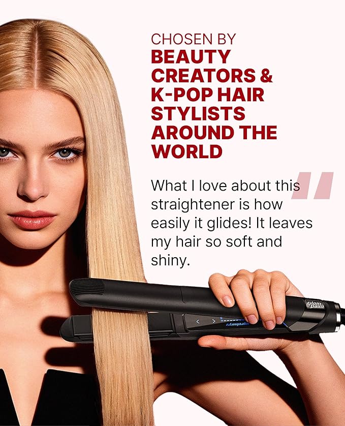 GLAMPALM Classic Volumizing 1" | Ceramic Flat Iron Infused with Vita-C, Curved Plates for Volume & Curl, Korean No.1 Hair straighteners for Women Dual Voltage, Root Volume Iron | GP202