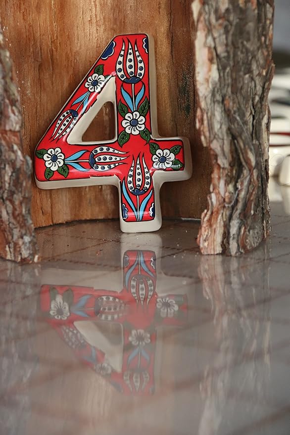 Large Ceramic Housewarming Sign Ceramic Address Plaque House Numbers Sign Door Personalized Coloured Decorative Hand Decoratede Housewarming Gifts Tulip Design 12 * 9 cm (Red, 4)