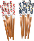 10 Pairs Reusable Bamboo Chopsticks, Spring Blooming Sakura Pattern Natural Bamboo Wood Chopsticks, 8.8Inch/22.5cm Polybag packing by LANHUTHS