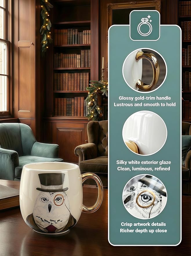 19oz Ceramic Coffee Mug with Gold-Trim Handle, Porcelain Mug for Coffee, Tea & Hot Chocolate, Hand-Painted Artisan Style, Lead-Free, Gift-Ready Box, Not Microwave Safe