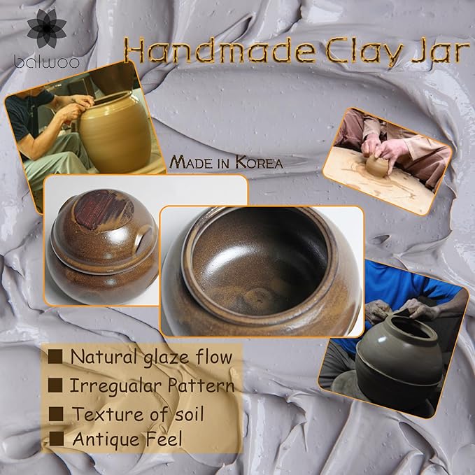 Earthenware Onggi Korean Traditional Clay Jar Ceramic Canister/Handmade Food Sauce Storage Container for Tea, Coffee Bean, Salt/Breathing Clay Pot Kimchi Fermentation Crock (No.4(H13cm))